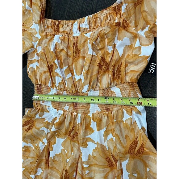 INC International Concepts Dress Women’s XL Orange Mango Maya Floral Cotton Midi - Picture 8 of 9